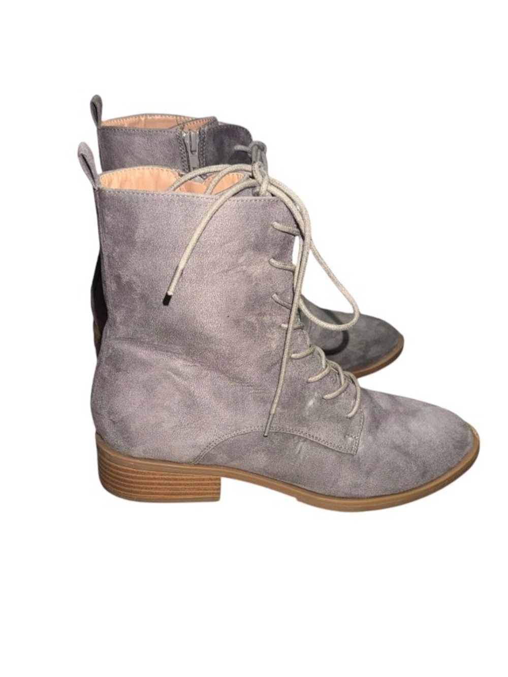 Gray Suede Lace-Up Ankle Boots